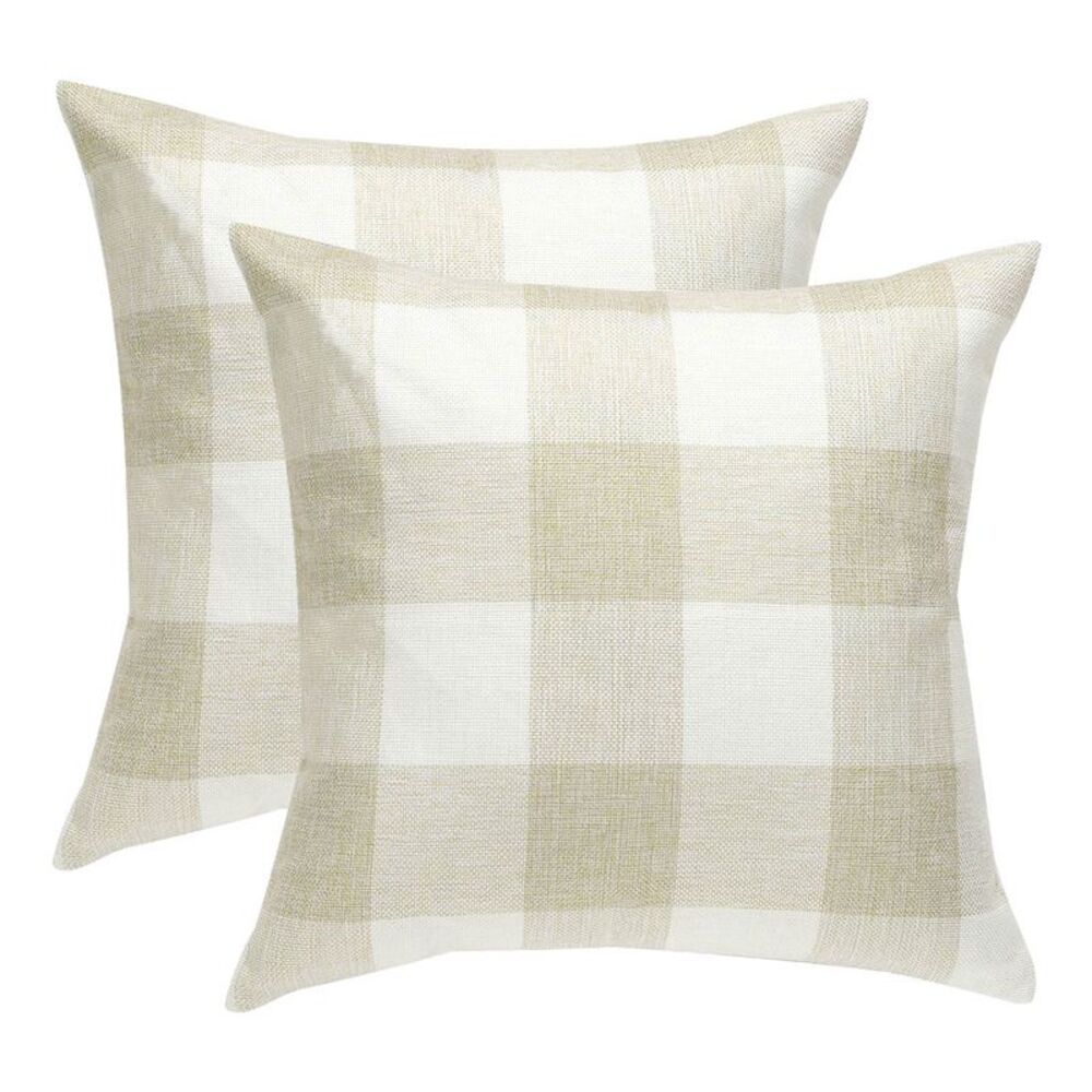 2pcs Check Throw Pillow Covers Farmhouse Deco Square Pillow Covers 18"x18"